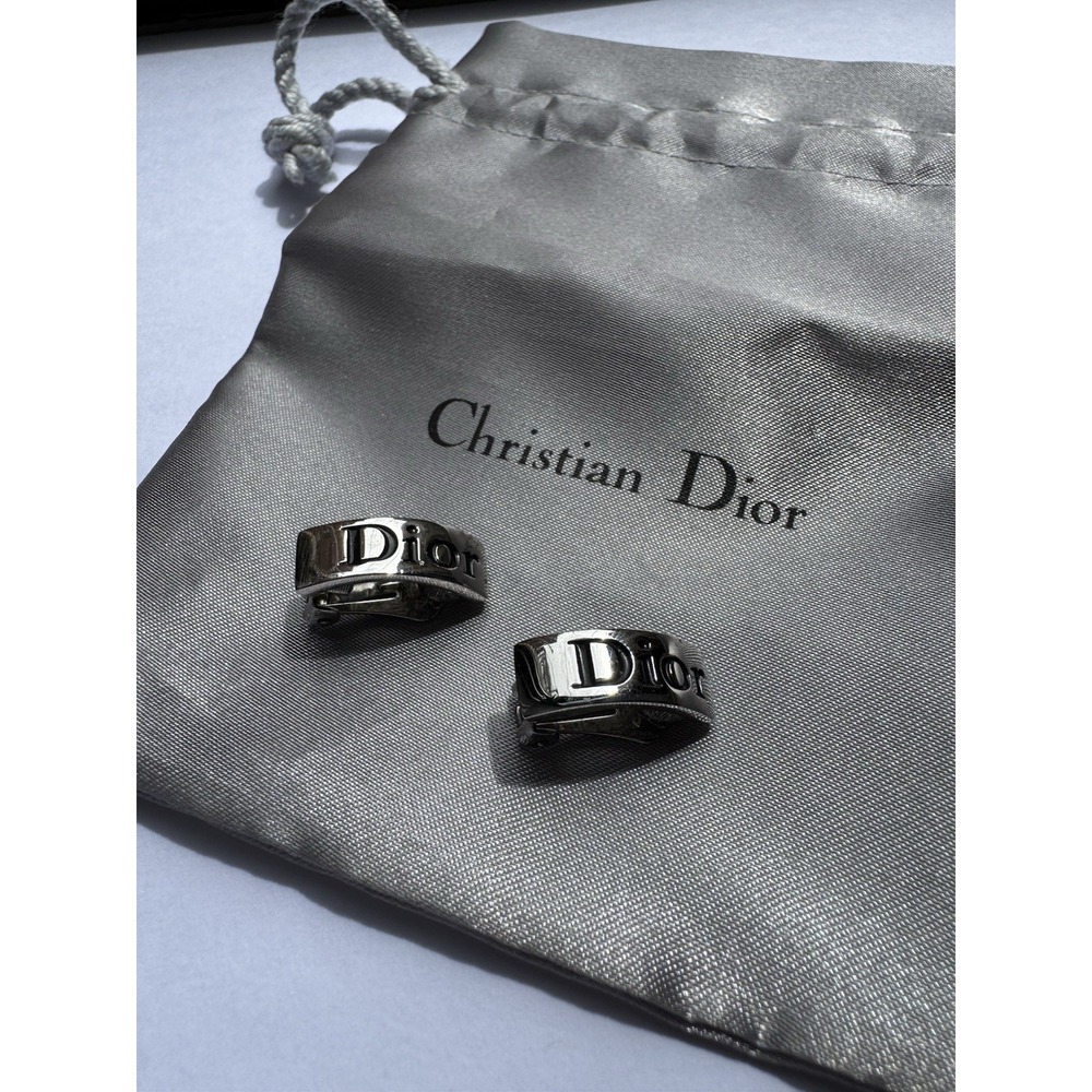 Vintage Christian Dior Silver Clip on Earrings Authentic Dior Pendant Spellout
